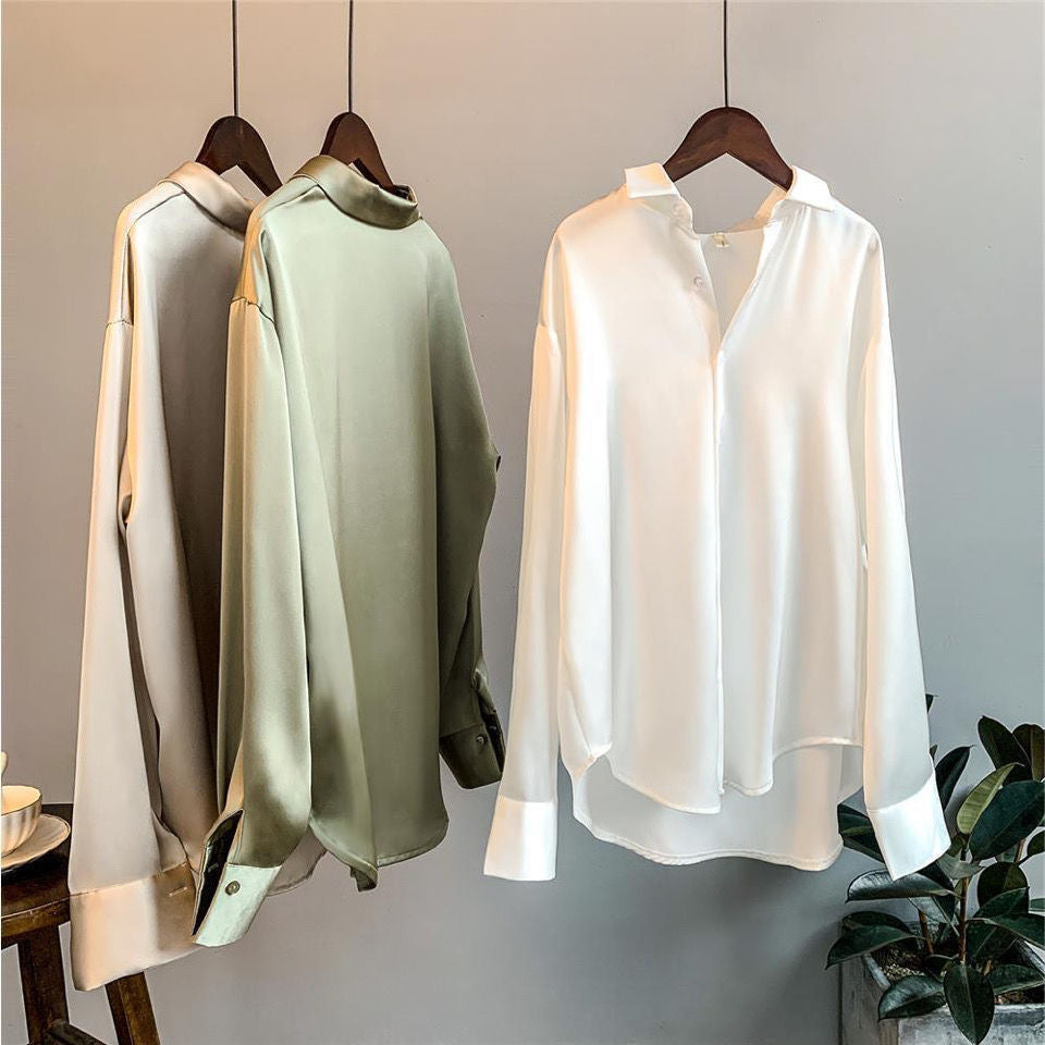 Lustrous Satin Button-Up Blouse