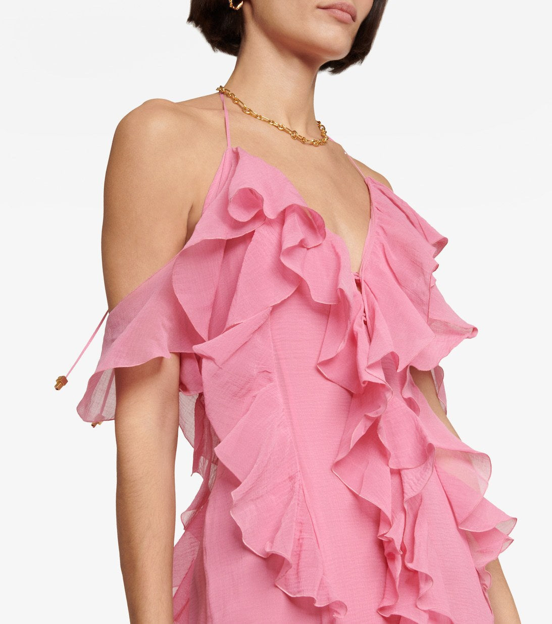 Draped Halter Ruffle Cotton Maxi Dress