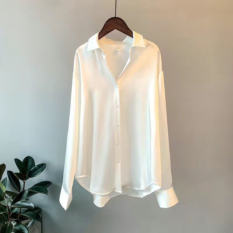 Lustrous Satin Button-Up Blouse