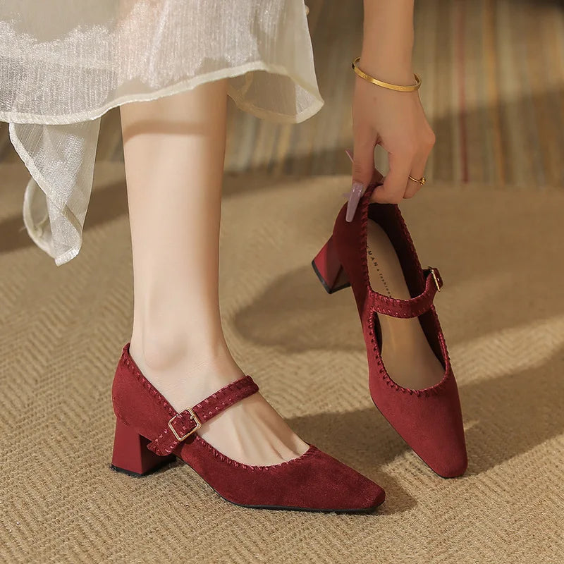 Suede Block Heel Lace-Up Sandals