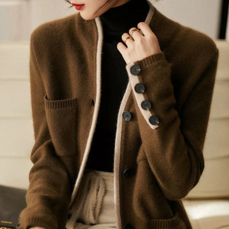 Contrast Trim Wool-Blend Relaxed Cardigan