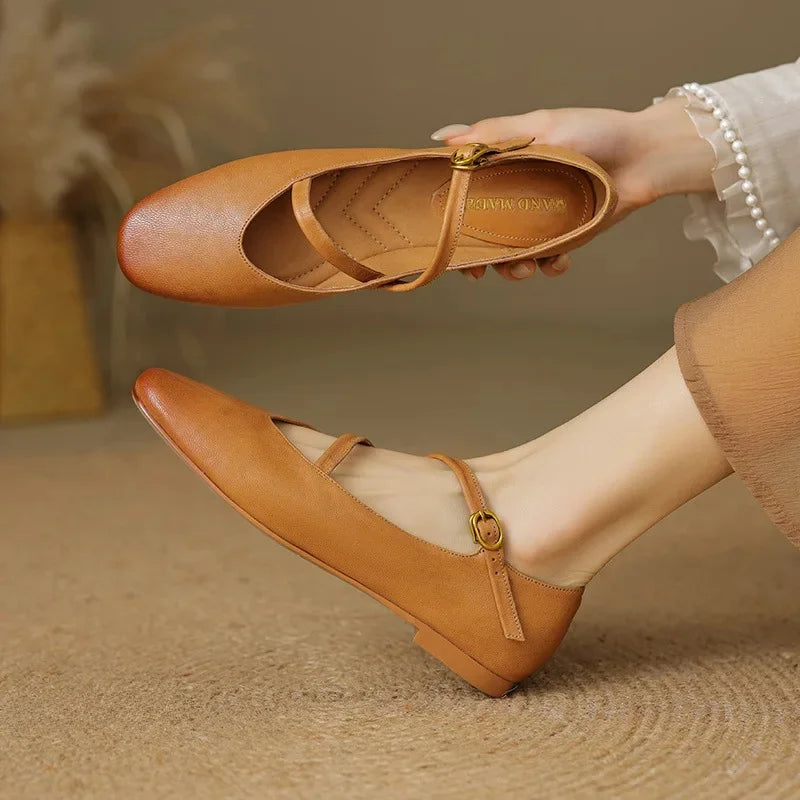 Adjustable Strap Leather Ballet Flats