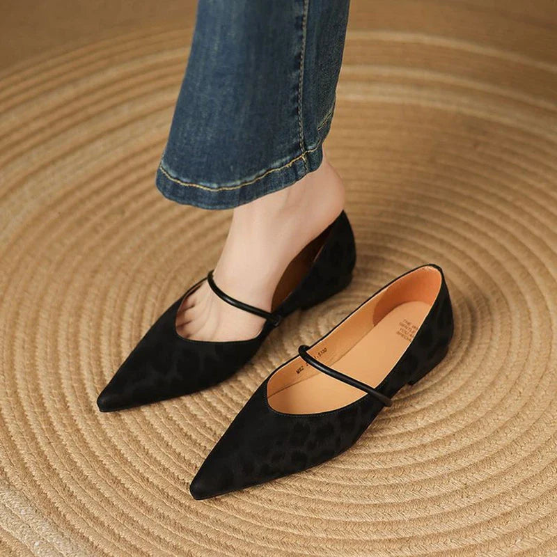 Double-Strap Slingback Leather Ballet Flats