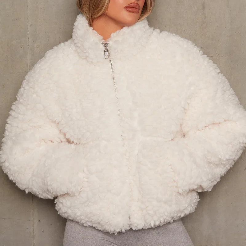 Cropped High-Pile Sherpa Zip Jacket