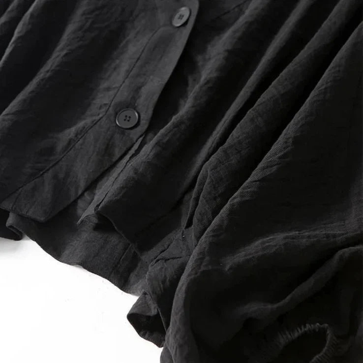 Draped Chiffon Blouson Sleeve Button Blouse