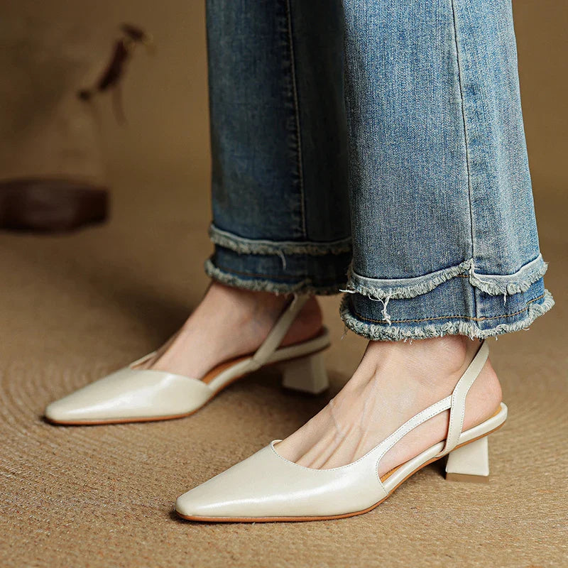 Pointed Toe Leather Comfort Heels