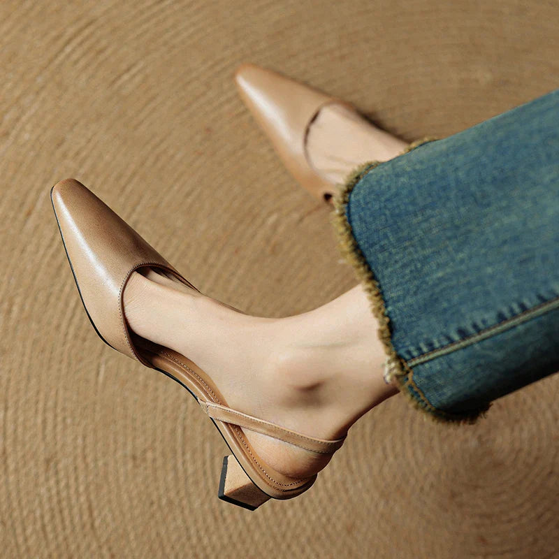 Pointed Toe Leather Comfort Heels