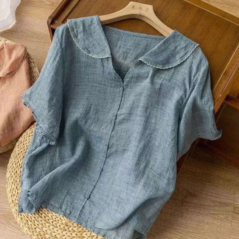Relaxed Linen Blend Patch Pocket Blouse