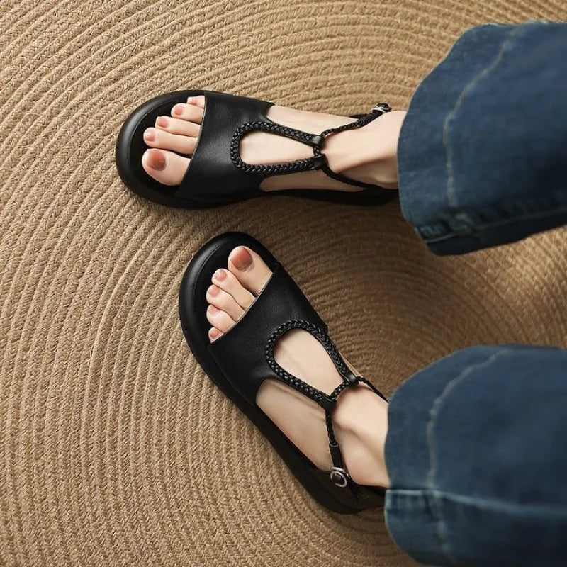 Adjustable Buckle Leather Comfort Sandals