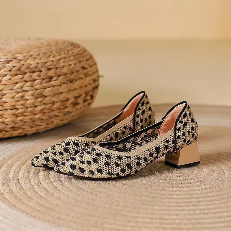 Breathable Knit Block Heel Pumps