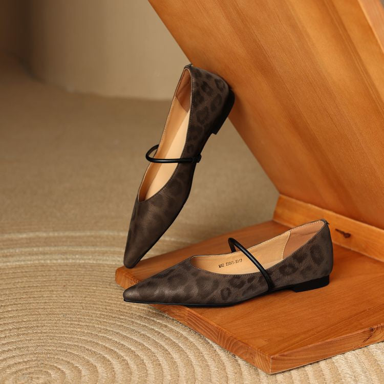 Double-Strap Slingback Leather Ballet Flats