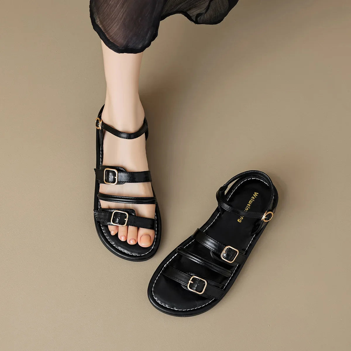 Classic Buckle Leather Comfort Sandals