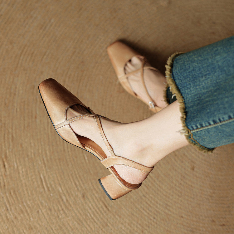 Genuine Leather Closed-Toe Block Heel Pumps