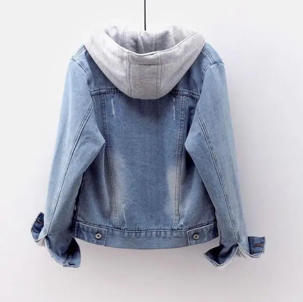 Fleece-Lined Detachable Hood Denim Jacket