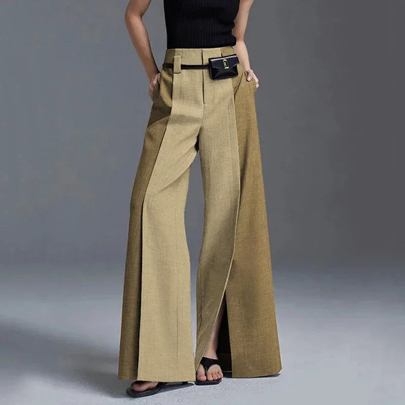 High-Waist Split Front Wide-Leg Trousers