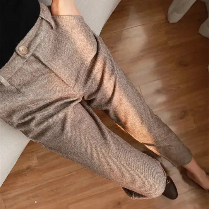 Tailored High-Waist Wool Dress Trousers