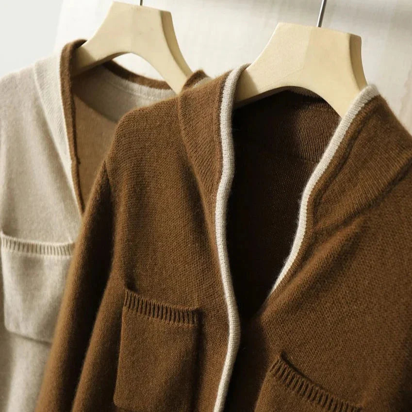 Contrast Trim Wool-Blend Relaxed Cardigan
