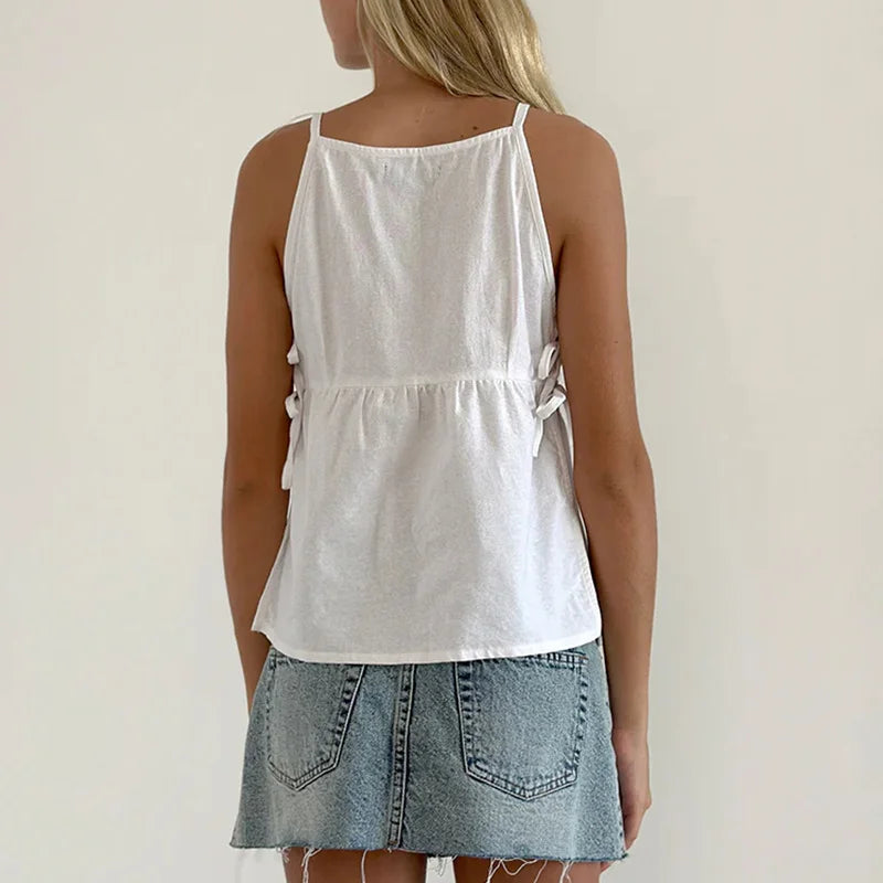 Lightweight Bow-Tie Strap Cotton Blend Tank Top