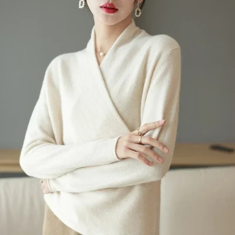 Cross-Bust Detail Wool Knit Sweater