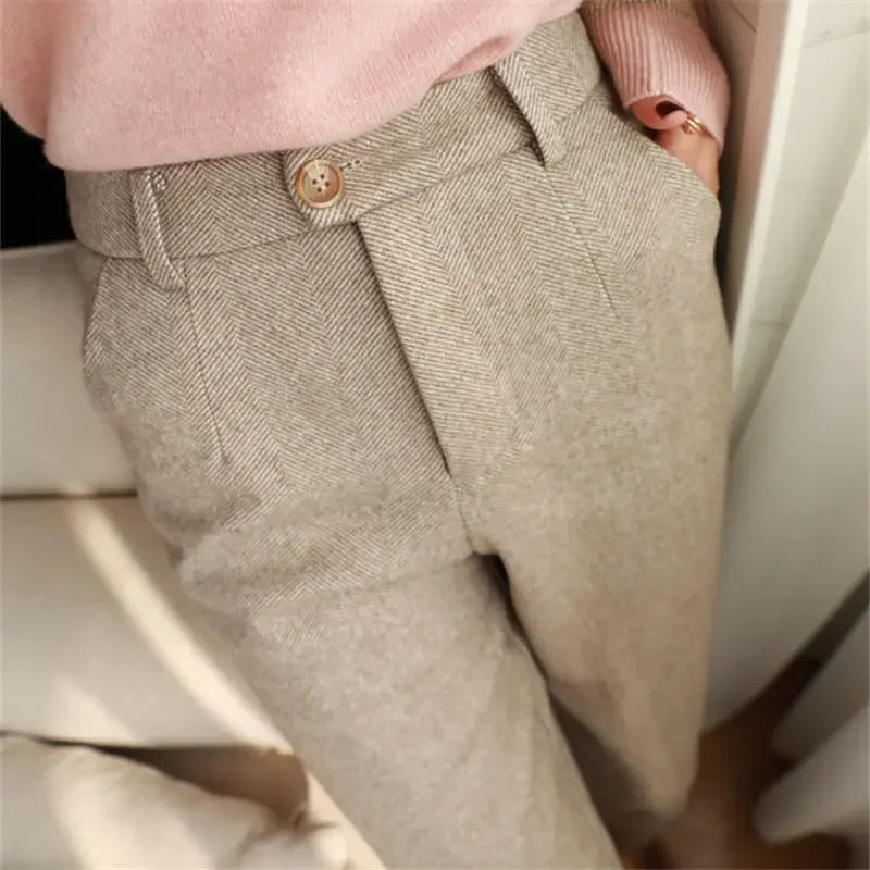 Tailored High-Waist Wool Dress Trousers