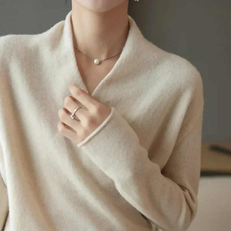 Cross-Bust Detail Wool Knit Sweater