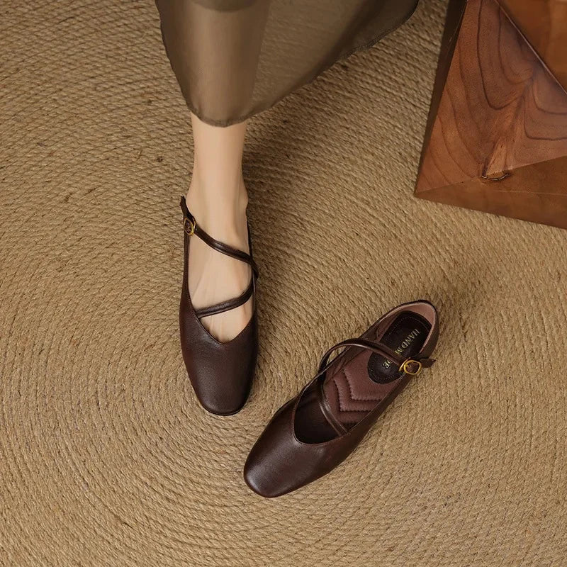 Adjustable Strap Leather Ballet Flats