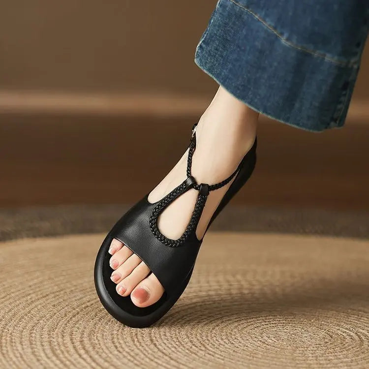 Adjustable Buckle Leather Comfort Sandals