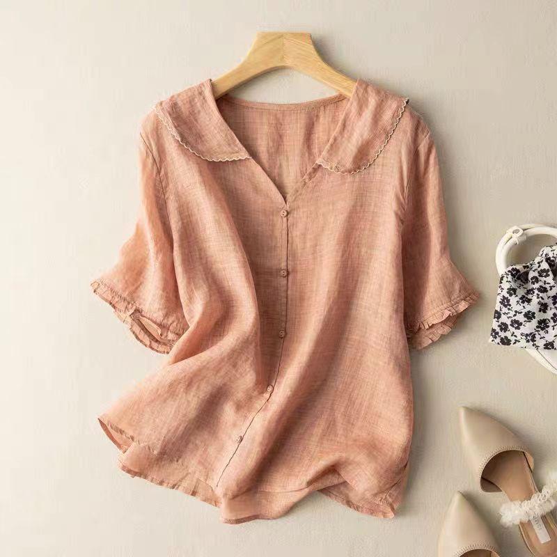 Relaxed Linen Blend Patch Pocket Blouse