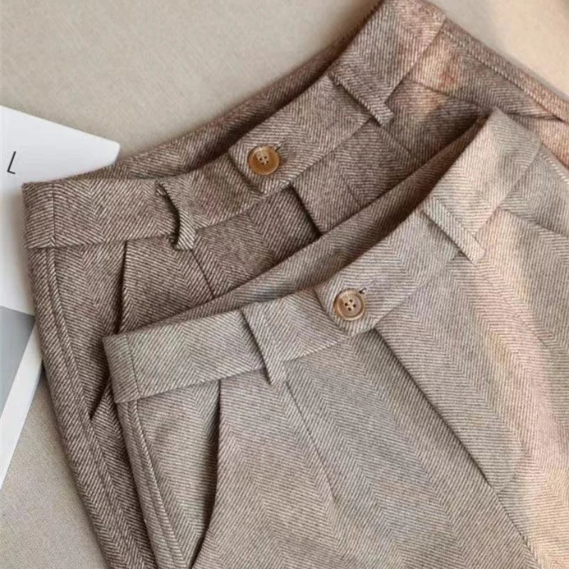 Tailored High-Waist Wool Dress Trousers