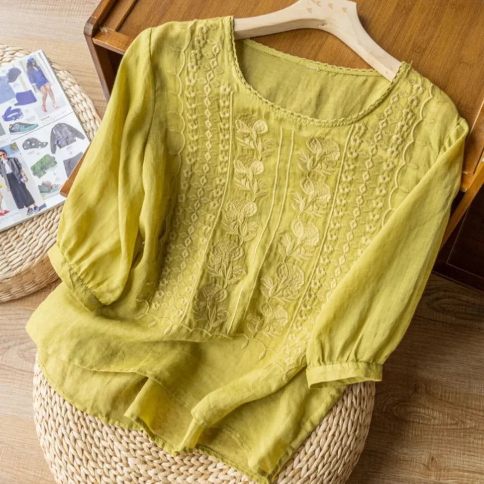 Mandarin Neck Floral Button Blouse