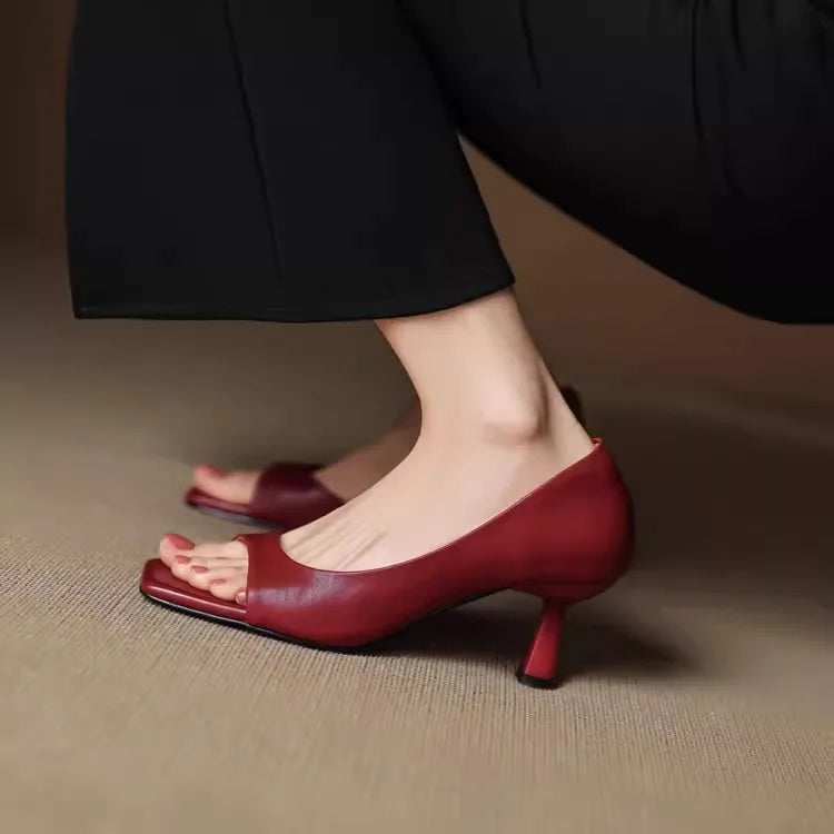 Square Toe Genuine Leather Sculpted Heeled Sandals
