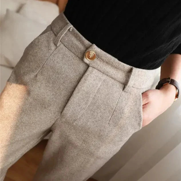 Tailored High-Waist Wool Dress Trousers