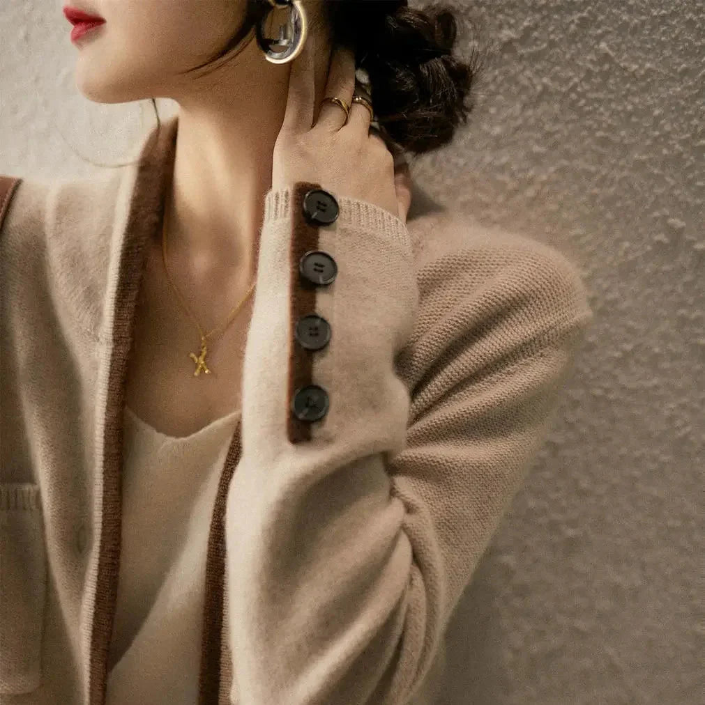 Contrast Trim Wool-Blend Relaxed Cardigan