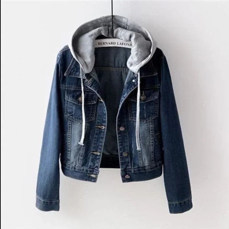 Fleece-Lined Detachable Hood Denim Jacket