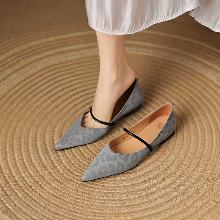 Double-Strap Slingback Leather Ballet Flats