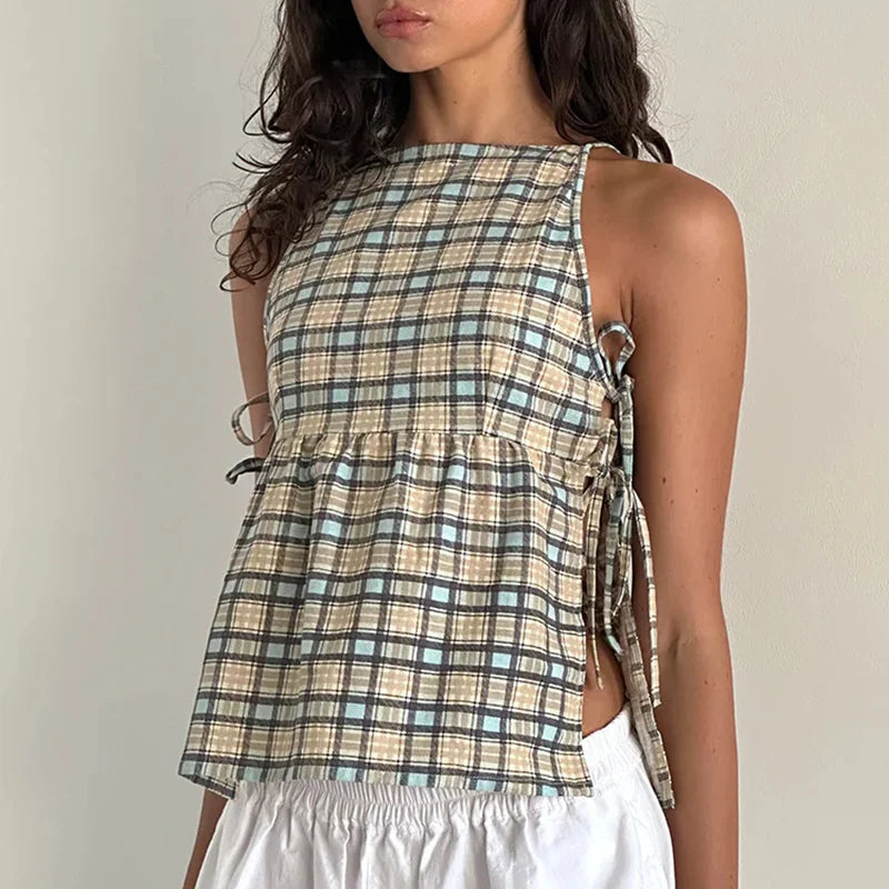 Lightweight Bow-Tie Strap Cotton Blend Tank Top