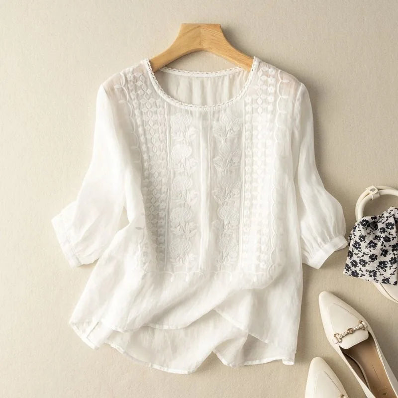 Mandarin Neck Floral Button Blouse