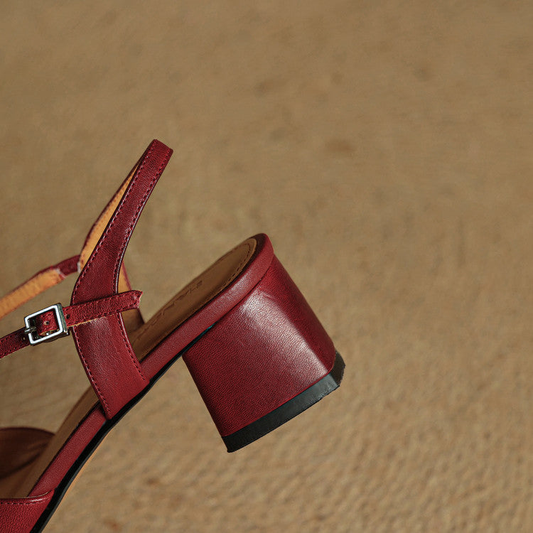 Genuine Leather Closed-Toe Block Heel Pumps