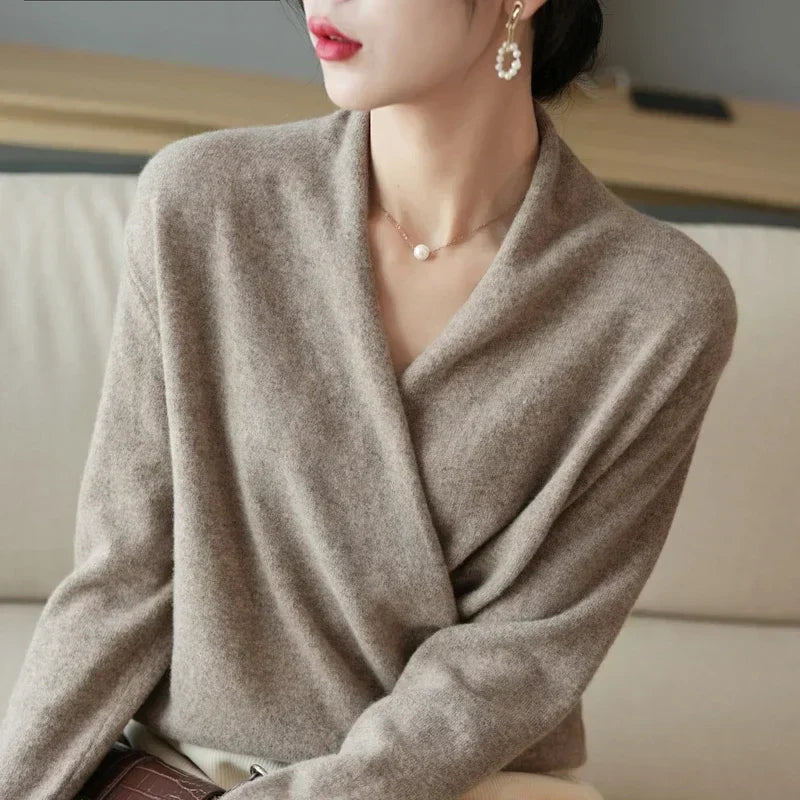 Cross-Bust Detail Wool Knit Sweater