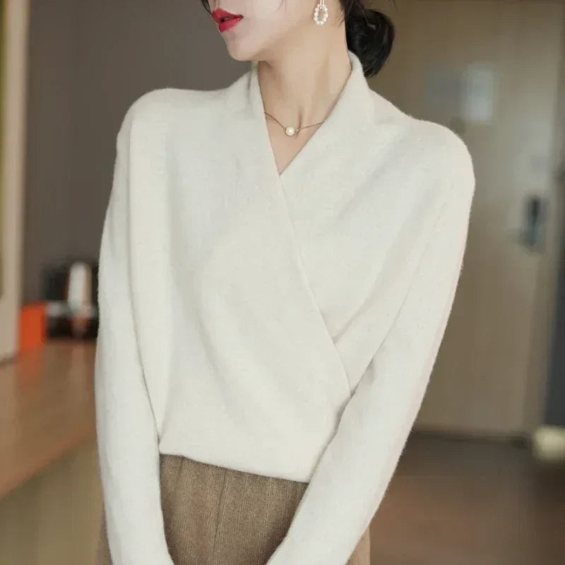 Cross-Bust Detail Wool Knit Sweater