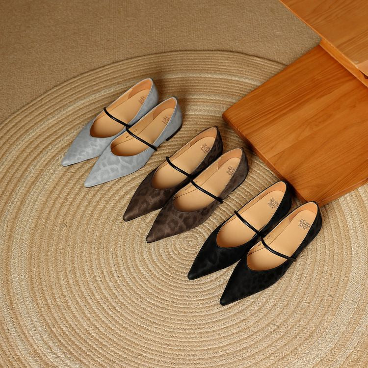 Double-Strap Slingback Leather Ballet Flats