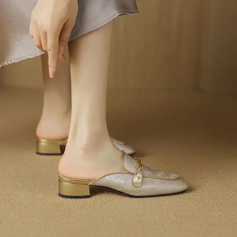 Lustre Satin Slip-On Heeled Mules