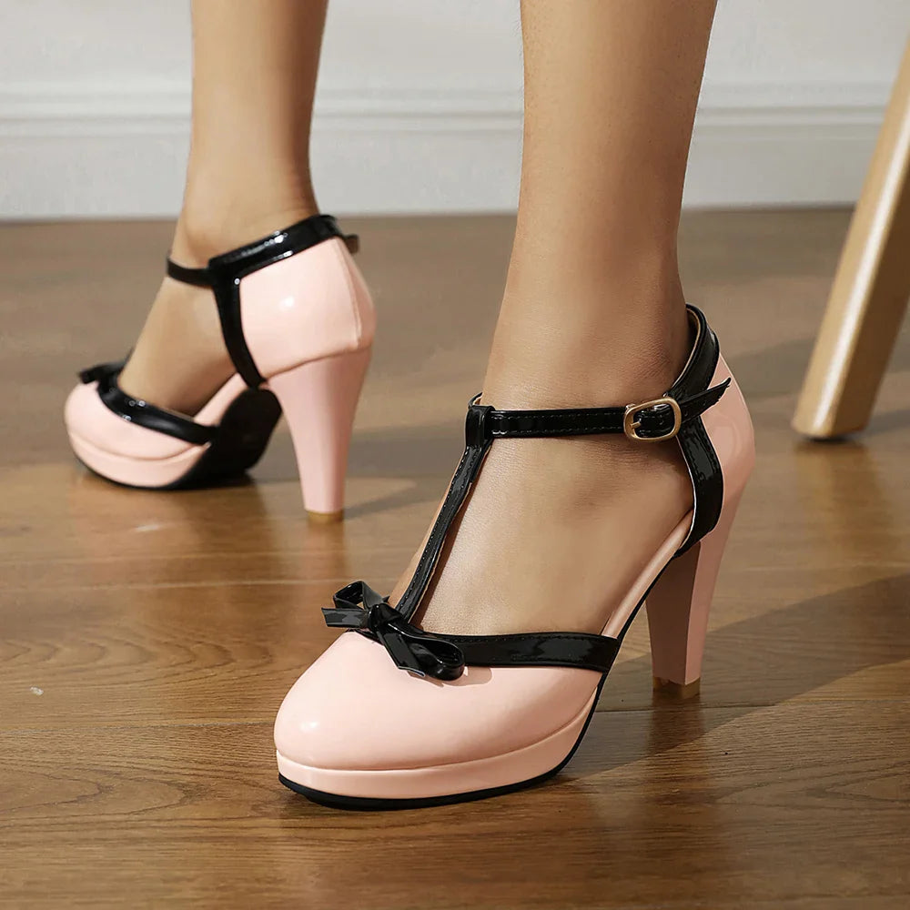 T-strap Bow Accent Block Heel Sandals