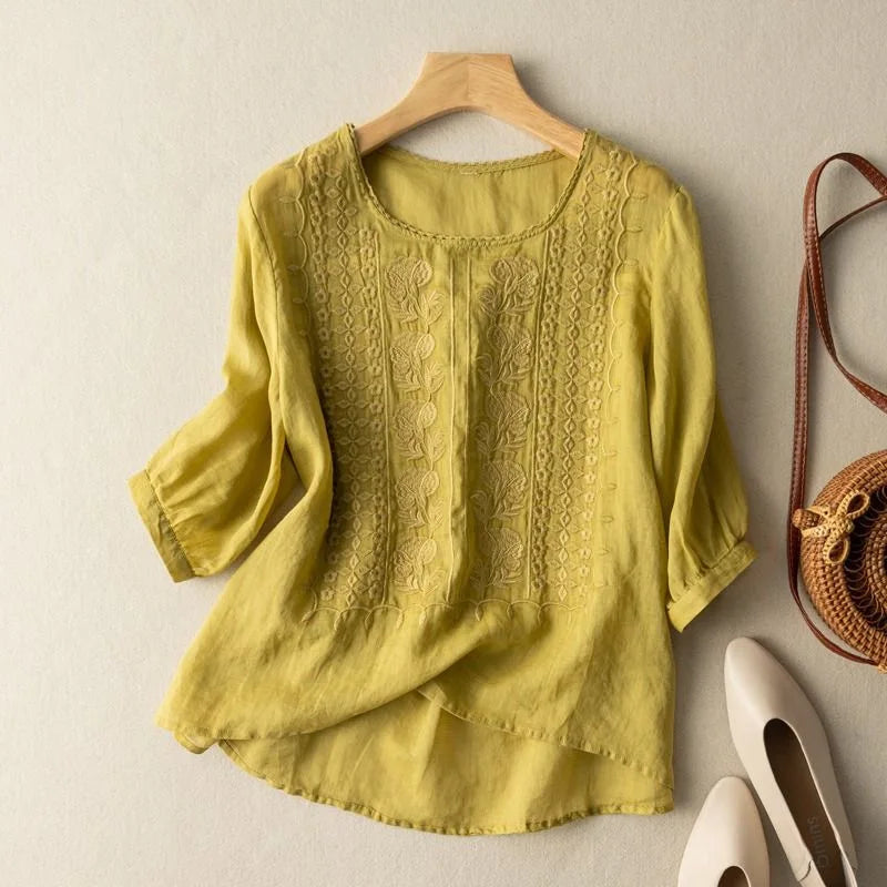 Mandarin Neck Floral Button Blouse