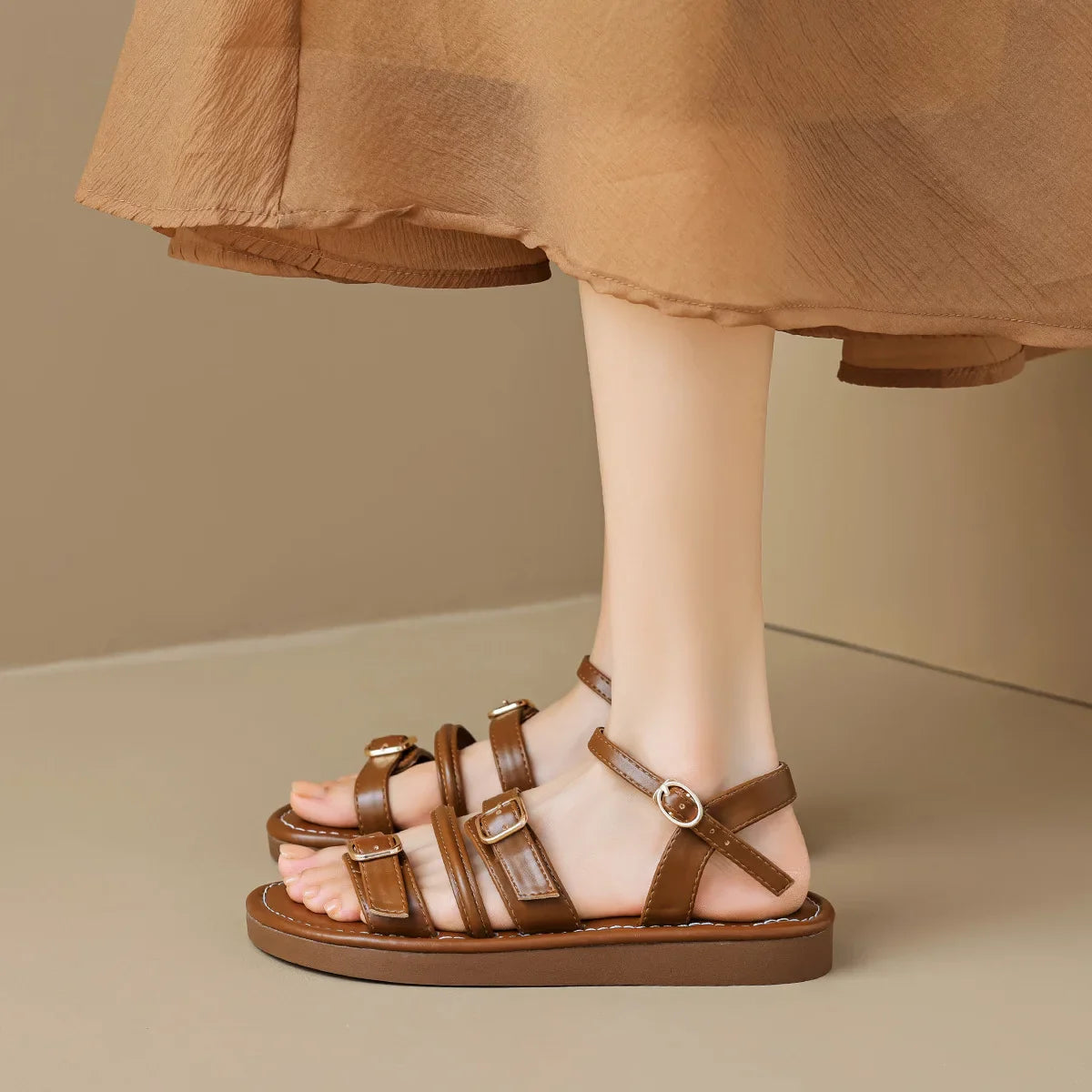 Classic Buckle Leather Comfort Sandals