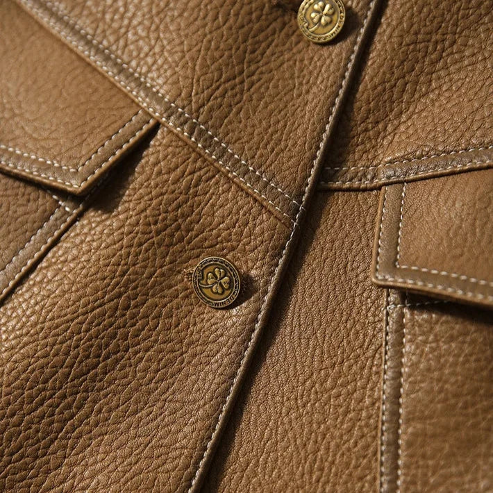 Structured Faux Leather Utility Jacket
