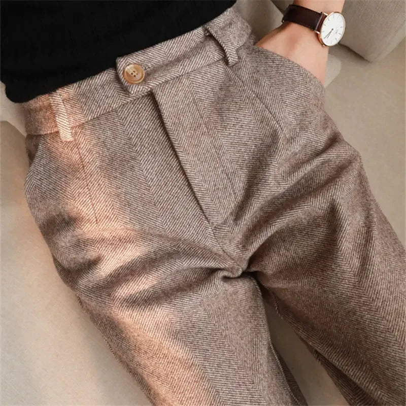 Tailored High-Waist Wool Dress Trousers