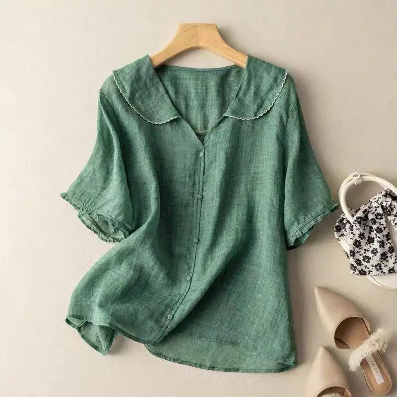 Relaxed Linen Blend Patch Pocket Blouse