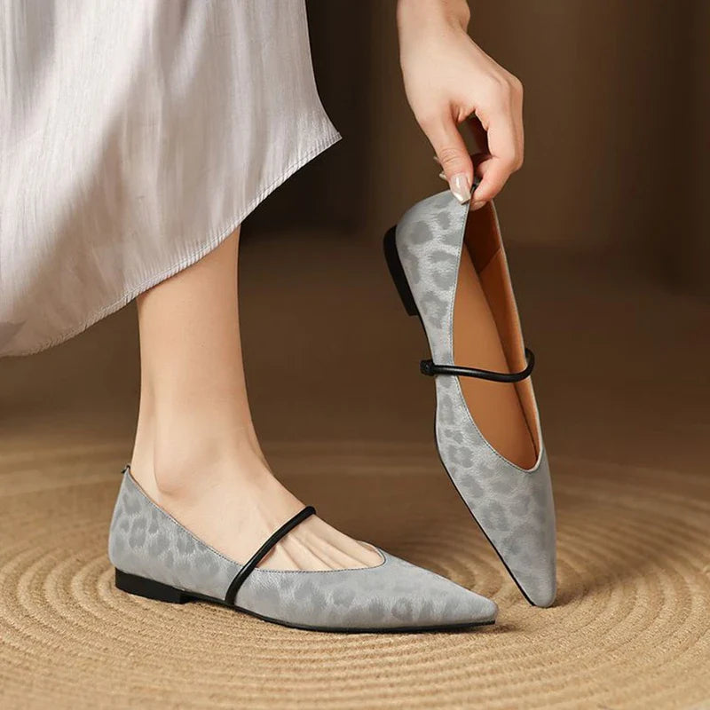 Double-Strap Slingback Leather Ballet Flats