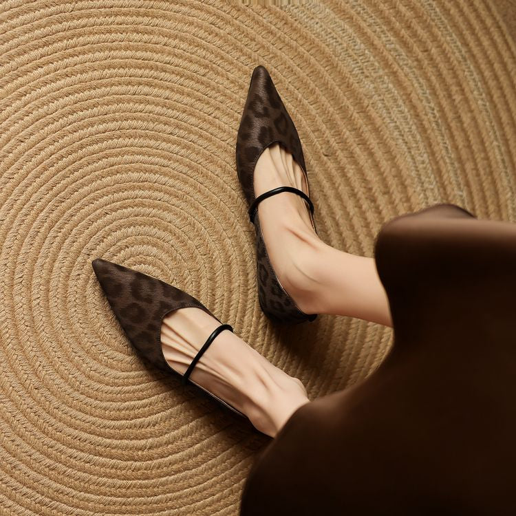 Double-Strap Slingback Leather Ballet Flats